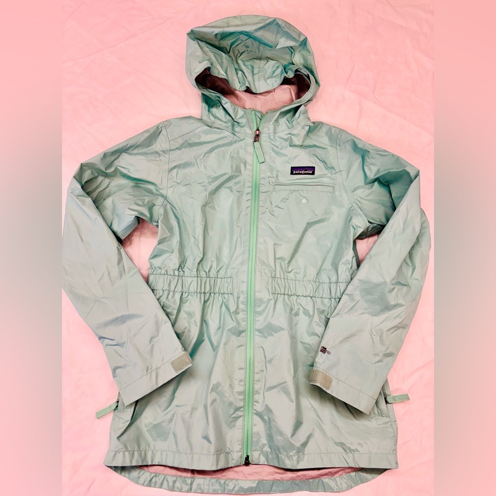 Patagonia Kids Light Green Hooded Raincoat